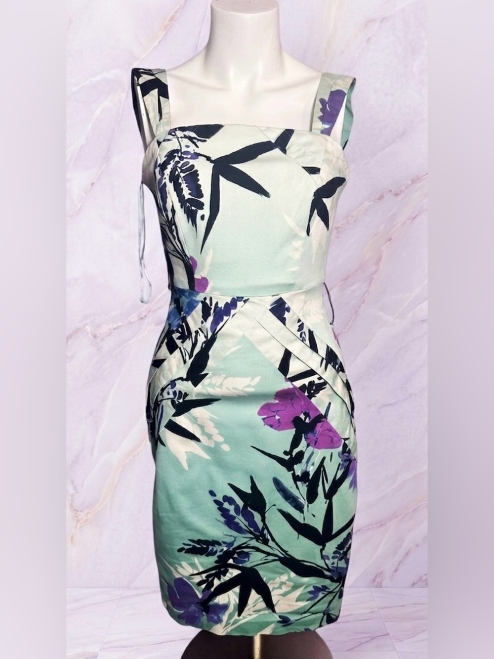 Vintage Y2K Le Chateau Mint & Purple Bamboo Bodycon Dress made in Canada SIze S